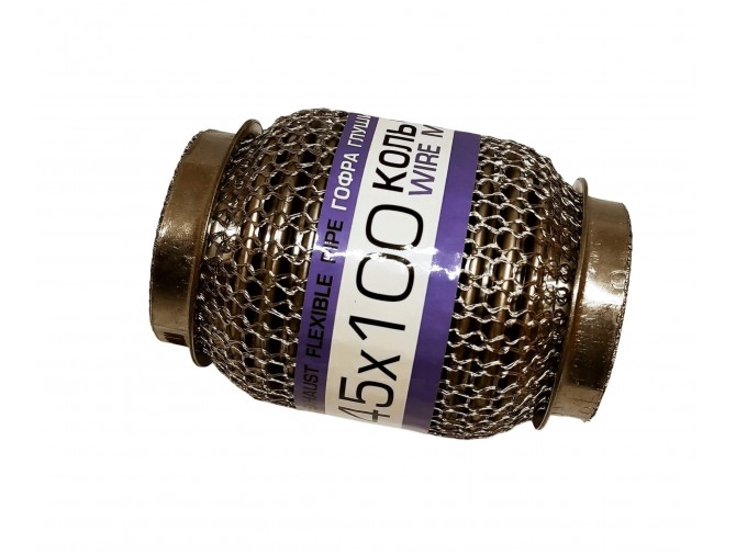 Гофра глушителя 45x100 3-х слойная усиленная Interlock кольчуга (короткий фланец / нерж.сталь) EuroEx