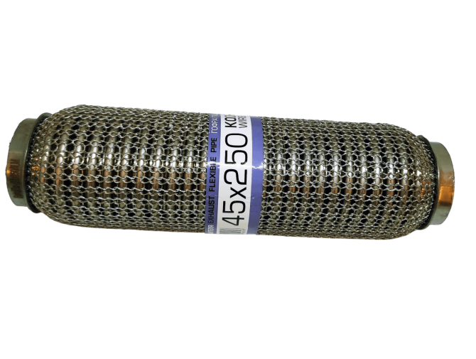 Гофра глушителя 45x250 3-х слойная усиленная Interlock кольчуга (короткий фланец / нерж.сталь) EuroEx