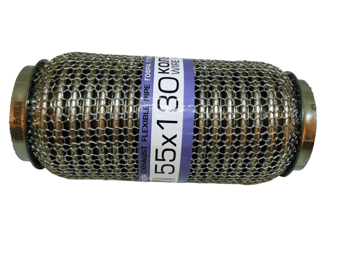 Гофра глушителя 55x180 3-х слойная усиленная Interlock кольчуга (короткий фланец / нерж.сталь) EuroEx