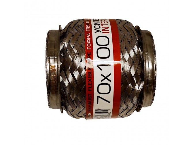 Гофра глушника 70x100 3-х шарова посилена Interlock (короткий фланець/нерж.сталь) EuroEx