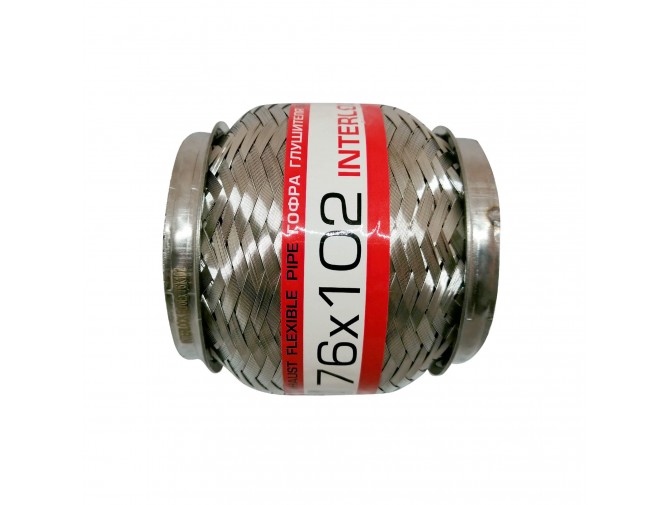 Гофра глушителя 76x102 3-х слойная усиленная Interlock (короткий фланец / нерж.сталь) EuroEx