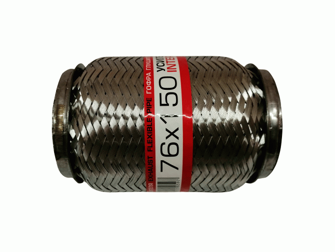 Гофра глушника 76x150 3-х шарова посилена Interlock (короткий фланець/нерж.сталь) EuroEx