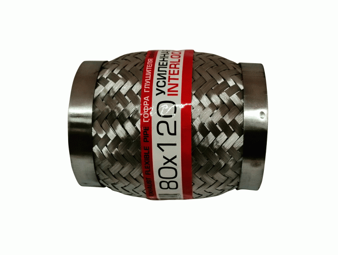 Гофра глушителя 80x120 3-х слойная усиленная Interlock (короткий фланец / нерж.сталь) EuroEx