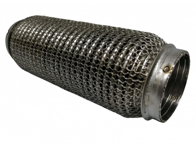 Гофра глушителя 55x100 3-х слойная усиленная Interlock кольчуга (короткий фланец / нерж.сталь) Ribuko