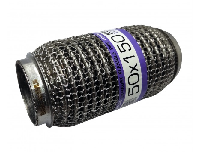 Гофра глушителя 50x150 3-х слойная усиленная Interlock кольчуга (короткий фланец / нерж.сталь) EuroEx