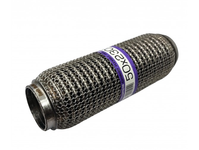 Гофра глушителя 50x230 3-х слойная усиленная Interlock кольчуга (короткий фланец / нерж.сталь) EuroEx