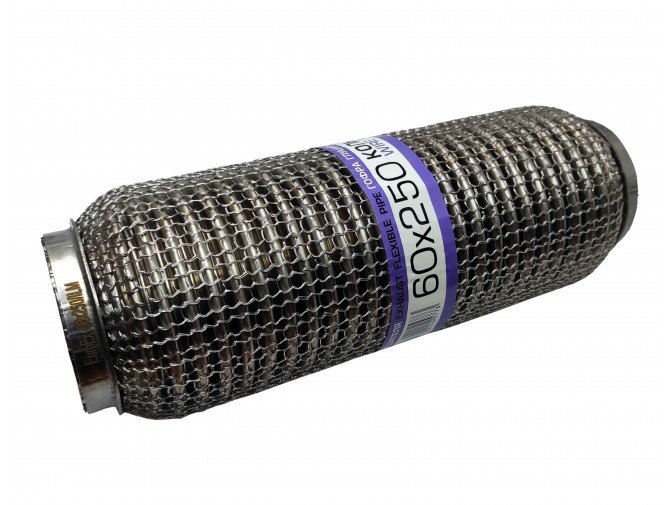 Гофра глушителя 60x250 3-х слойная усиленная Interlock кольчуга (короткий фланец / нерж.сталь) EuroEx
