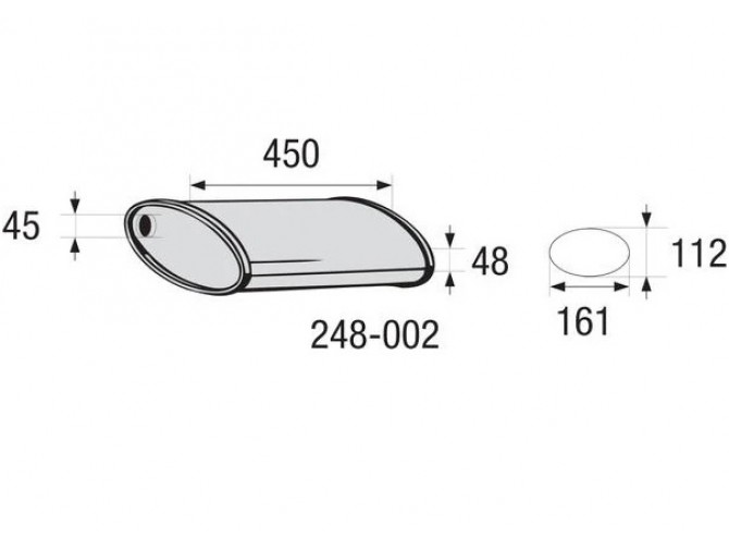 Глушитель универсальный плоский 248-002 (Длинна 450мм, ширина 161мм, высота 112мм диаметр входа 45/48мм) Bosal